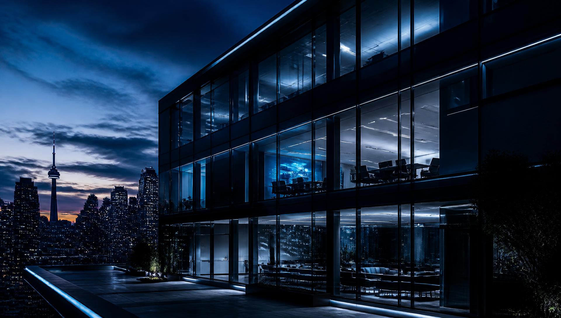 Commercial building in Toronto at dusk